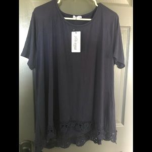 Navy blue top with lace trim new